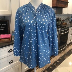 Made With Love NWT Blue White Polka Dot Blouse Button Up M
